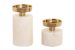 DKD Home Decor Set de 2 Candelabros de Granito y Acero Blanco