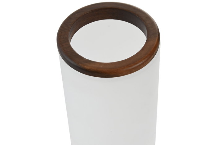 DKD Home Decor Portacepillos de Cristal Glaseado y Acacia 7x7x11,5 cm