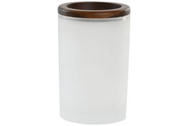 DKD Home Decor Portacepillos de Cristal Glaseado y Acacia 7x7x11,5 cm
