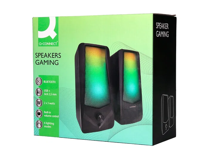 Q-connect Altavoces Bluetooth con Iluminación RGB 2x3W Control de Volumen Color Negro para PC y Consola