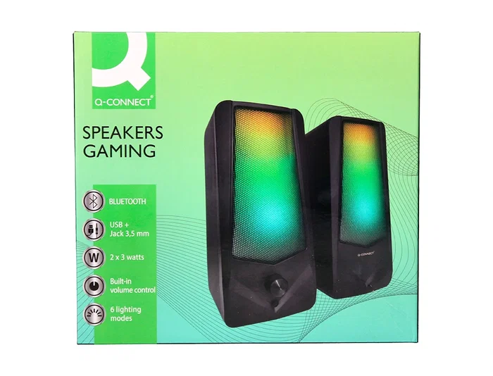 Q-connect Altavoces Bluetooth con Iluminación RGB 2x3W Control de Volumen Color Negro para PC y Consola