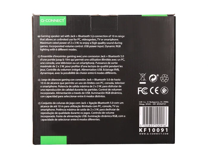 Q-connect Altavoces Bluetooth con Iluminación RGB 2x3W Control de Volumen Color Negro para PC y Consola