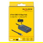 DeLOCK 64189 - Hub USB-C con 4 Puertos, USB 3.2 Gen 2 de 10 Gbps, 3 Puertos de Datos + 1 con Power Delivery 20W, Carcasa de Metal Azul, 0.6m Cable