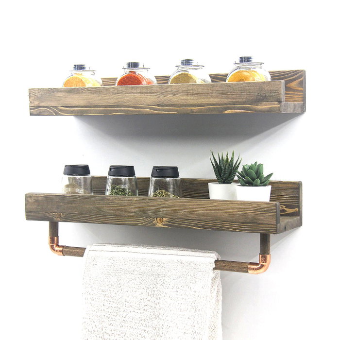 Hanah Home Aa117 Estantería de Pared Hecha a Mano, Madera de Abeto, Color Nogal, 50x15x15 cm