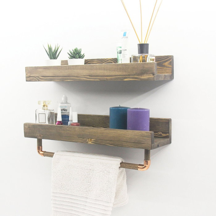Hanah Home Aa117 Estantería de Pared Hecha a Mano, Madera de Abeto, Color Nogal, 50x15x15 cm
