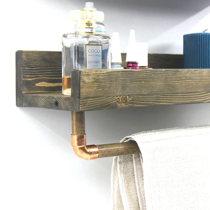 Hanah Home Aa117 Estantería de Pared Hecha a Mano, Madera de Abeto, Color Nogal, 50x15x15 cm