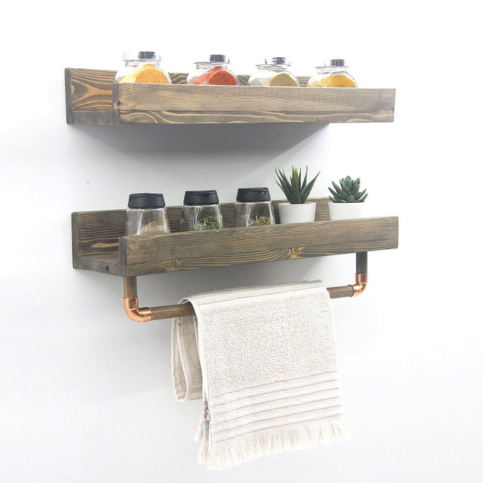 Hanah Home Aa117 Estantería de Pared Hecha a Mano, Madera de Abeto, Color Nogal, 50x15x15 cm