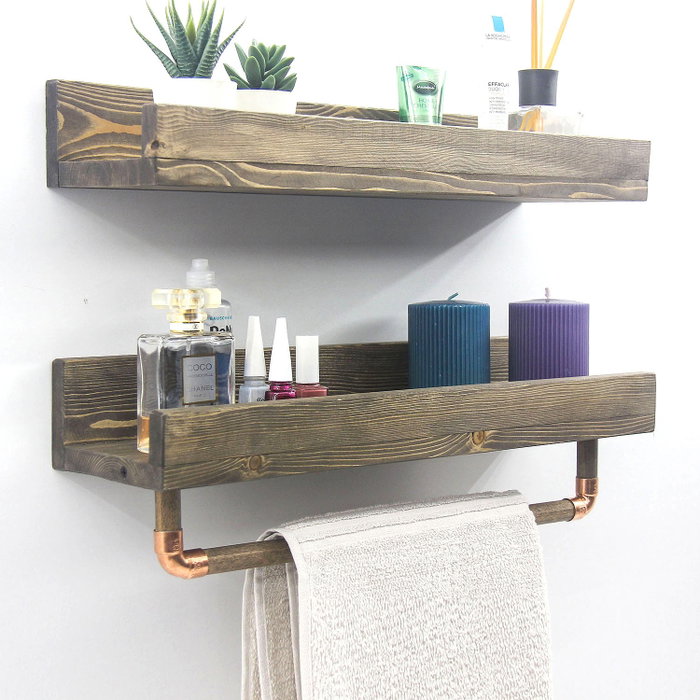 Hanah Home Aa117 Estantería de Pared Hecha a Mano, Madera de Abeto, Color Nogal, 50x15x15 cm