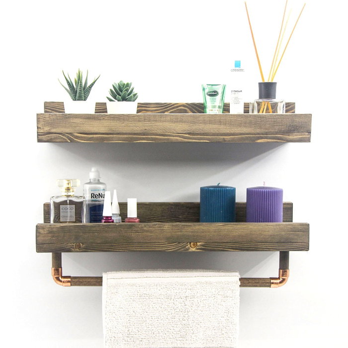 Hanah Home Aa117 Estantería de Pared Hecha a Mano, Madera de Abeto, Color Nogal, 50x15x15 cm
