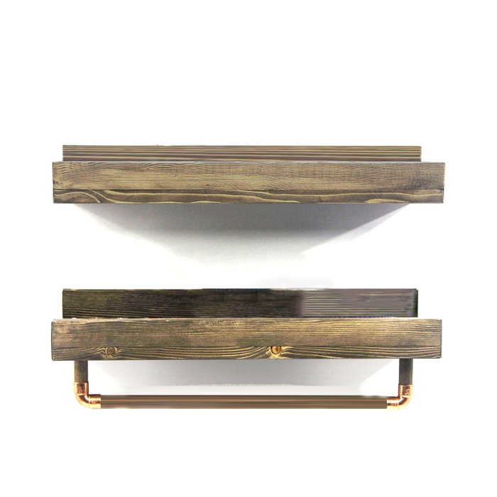 Hanah Home Aa117 Estantería de Pared Hecha a Mano, Madera de Abeto, Color Nogal, 50x15x15 cm
