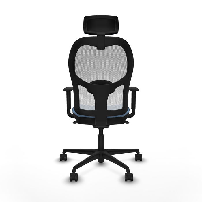 Silla de oficina Jorquera con mecanismo Sincro tapizada con Tela color Azul cielo y malla color Blanco. Equipada con lumbar 1D, Brazos 1D, Cabecero 2D y Ruedas 65mm nailon Silla de oficina Jorquera con mecanismo Sincro tapizada con Tela color Azul cielo y malla color Blanco. Equipada con lumbar 1D, Brazos 1D, Cabecero 2D y Ruedas 65mm nailon