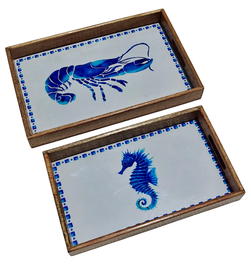 DKD Home Decor Set de 2 Bandejas de Mango Diseño Langosta Lacado