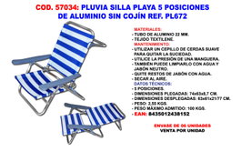 Silla baja de playa y camping 5 posiciones con tejido Textilene