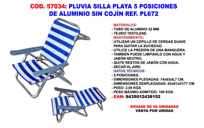 Silla baja de playa y camping 5 posiciones con tejido Textilene Silla baja de playa y camping 5 posiciones con tejido Textilene