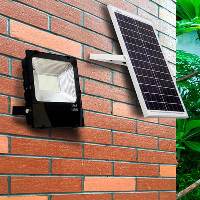 Proyector LED Solar 100W 10000Lm 6000K con Panel 6V/25W y Control Remoto, Kit Exterior