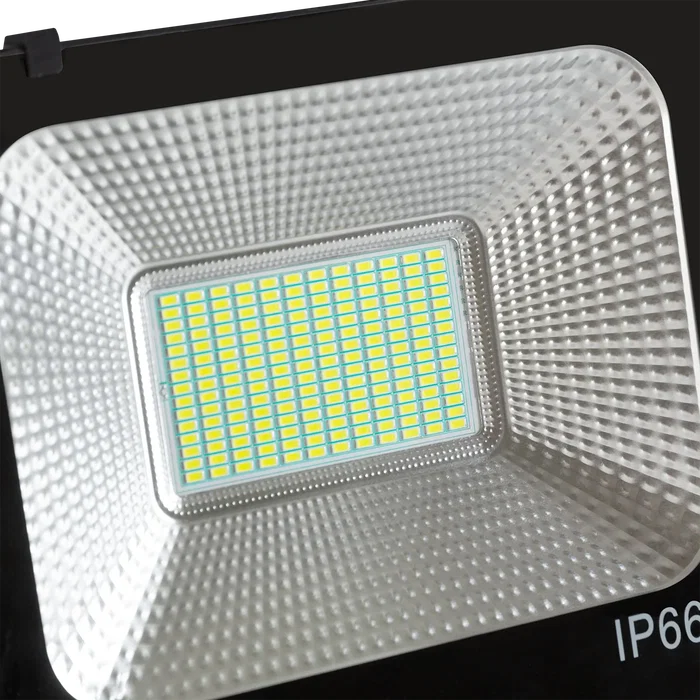 Proyector Solar LED 100W 10000 Lúmenes 6000K con Panel Solar, Batería de Litio, Sensor de Luz y Mando a Distancia, Autonomía 10h, Kit Iluminación Exterior Automática