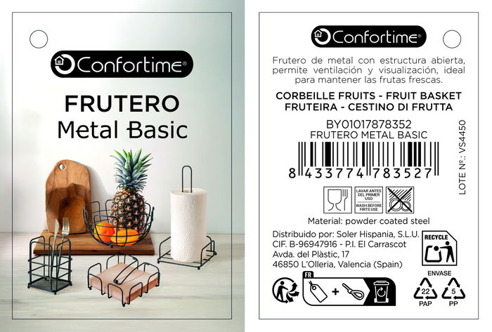Confortime Frutero Metal Basic 26.6 x 26.4 x 14.4 cm (12 Unidades)