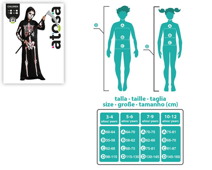 Disfraz De Esqueleto Con Manchas De Sangre Y Capucha Infantil Unisex 10-12 Años Halloween