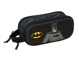 Safta Bolso Escolar Portatodo Doble, Colección Batman 3D, Estuche con Dos Cremalleras, 80x210x60 mm