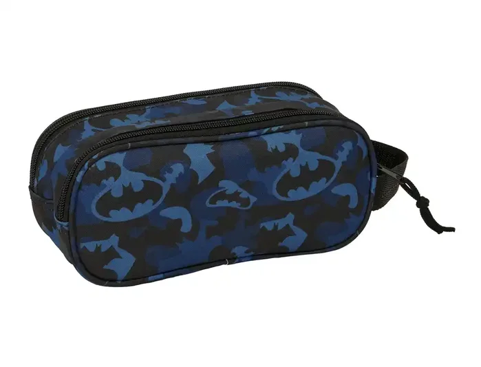Safta Bolso Escolar Portatodo Doble, Colección Batman 3D, Estuche con Dos Cremalleras, 80x210x60 mm