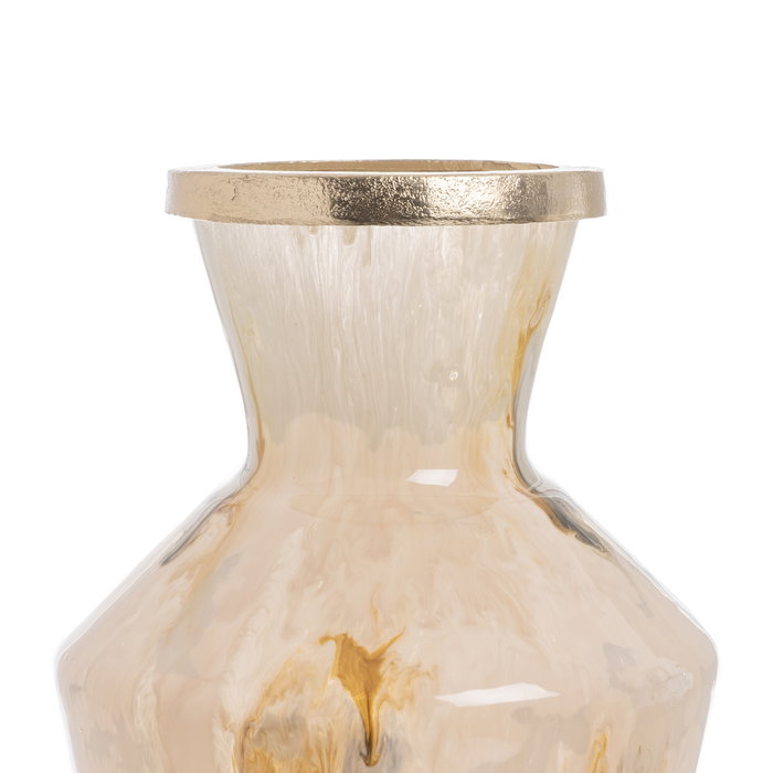 Jarrón Metal-Cristal Decoración 23 X 23 X 39 cm