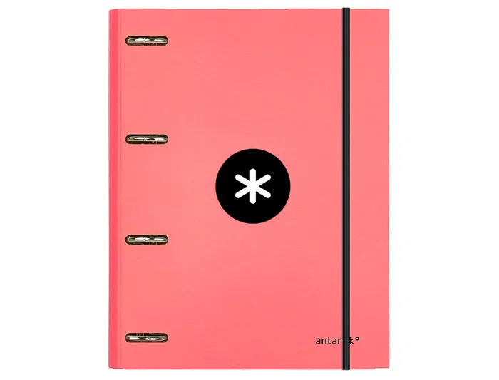Antartik Carpeta con recambio A4, cuadro 5mm, forrada, 4 anillas 25mm redondas, color coral, 100 hojas 100g