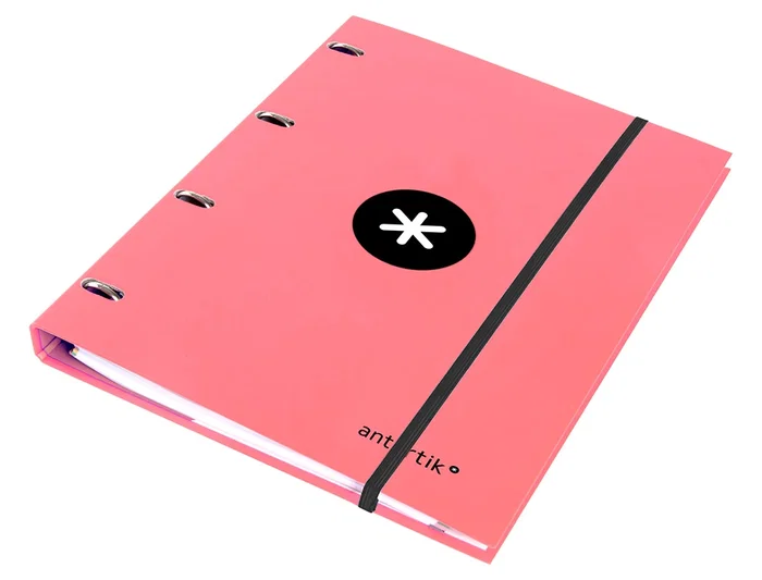 Antartik Carpeta con recambio A4, cuadro 5mm, forrada, 4 anillas 25mm redondas, color coral, 100 hojas 100g