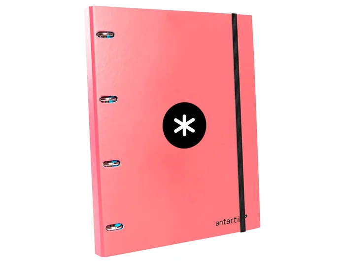 Antartik Carpeta con recambio A4, cuadro 5mm, forrada, 4 anillas 25mm redondas, color coral, 100 hojas 100g