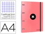 Antartik Carpeta con recambio A4, cuadro 5mm, forrada, 4 anillas 25mm redondas, color coral, 100 hojas 100g