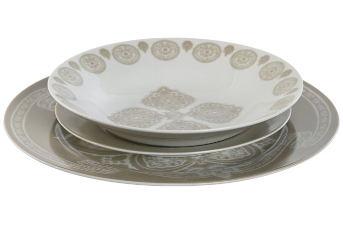 DKD Home Decor Delhi 2023 Vajilla Porcelana Beige Blanco Set 18 Piezas 27 x 2 x 27 cm