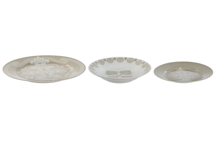 DKD Home Decor Delhi 2023 Vajilla Porcelana Beige Blanco Set 18 Piezas 27 x 2 x 27 cm