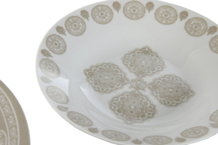 DKD Home Decor Delhi 2023 Vajilla Porcelana Beige Blanco Set 18 Piezas 27 x 2 x 27 cm