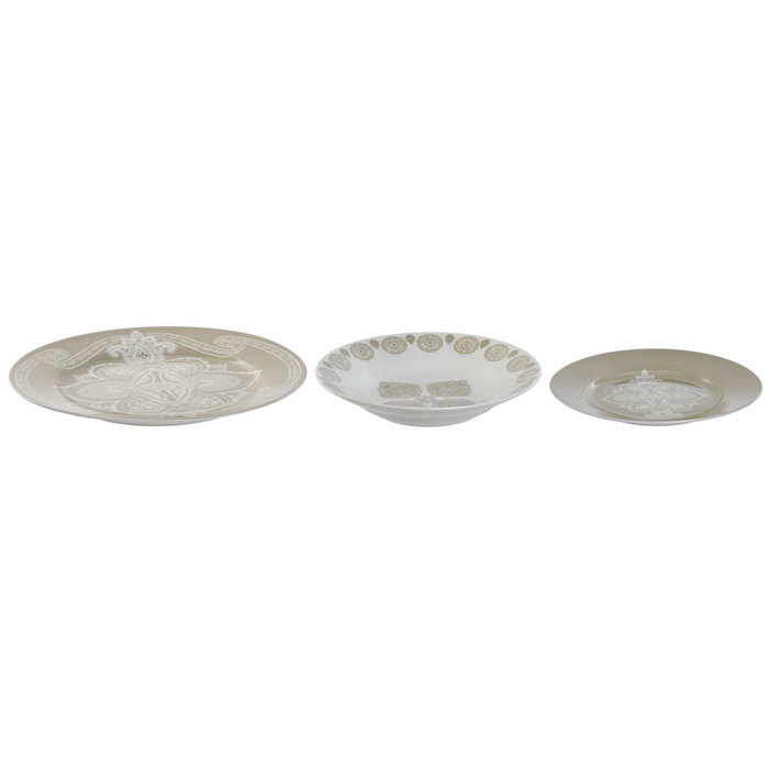 DKD Home Decor Set de Vajilla Delhi de 18 Piezas en Porcelana Beige