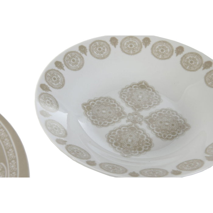 DKD Home Decor Set de Vajilla Delhi de 18 Piezas en Porcelana Beige