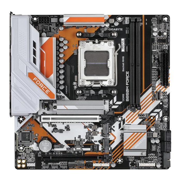 Gigabyte B850M FORCE Placa Base AMD B850 Socket AM5 micro-ATX con DDR5, 2 ranuras, PCIe 5.0 M.2, LAN 2.5GbE para Ryzen 9000/8000/7000