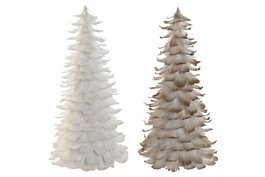 DKD Home Decor Árbol de Navidad Plumas Rosas Dorado Blanco 22 x 46 x 22 cm (2 Unidades) Navidad Moderna