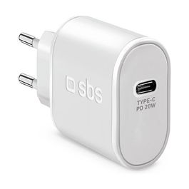 SBS Adaptador de Corriente USB-C PD 20W Blanco TETR1CPD20, Cargador de Pared para Teléfono, 100-250V