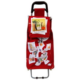 Entre Temps Carro de Compra PVC Altura 95 cm, Estructura de Acero con Ruedas de Goma, Colores Surtidos Rojo, Amarillo, Blanco y Negro