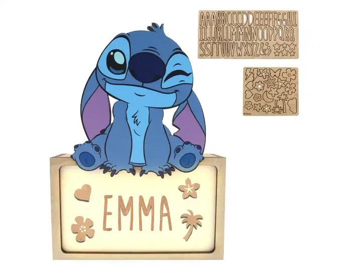 Wondee Lámpara de noche de madera Stitch personalizable Wondee Lámpara de noche de madera Stitch personalizable