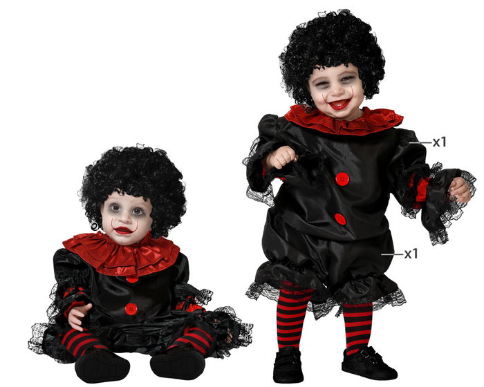 Disfraz Payaso Negro Bebé Con Mono Y Detalles Rojos 12-24 Meses Halloween Unisex Disfraz Payaso Negro Bebé Con Mono Y Detalles Rojos 12-24 Meses Halloween Unisex