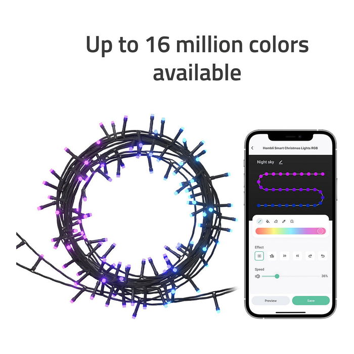 Hombli HBCL-0221 Luz Navideña Inteligente RGB LED 200 Lámparas Interior/Exterior Negro 20m IPX4