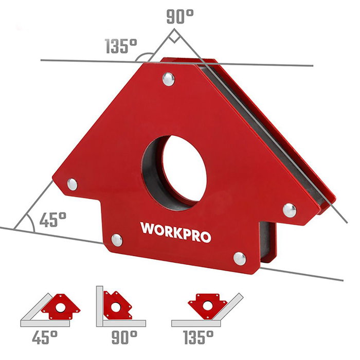 Workpro Escuadra magnética de soldadura 125 mm (5") Capacidad 45°, 90°, 135°, 180°