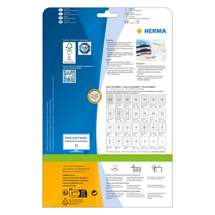 HERMA 4500 Etiquetas de Dirección Premium A4 Blanco 63,5 x 33,9 mm 600 uds.