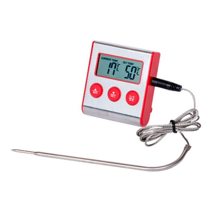 Stil Termómetro de horno con sonda cableada 150 mm, alarma, temporizador 100 min, -25 a 250 °C, acero inoxidable