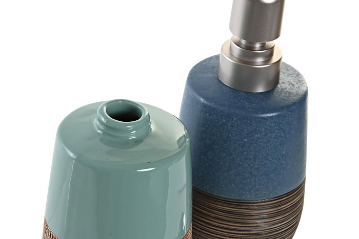 DKD Home Decor Set de 2 Dosificadores de Gres 380 ml Azul y Verde