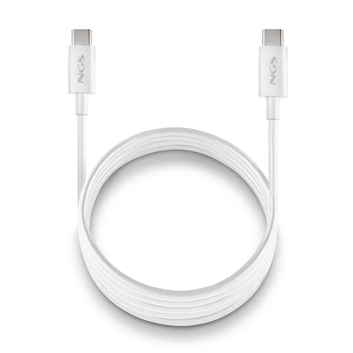 NGS ZYRO 60W-1 Cable USB-C a USB-C 60W Carga Rápida USB 2.0 480 Mbps, Longitud 1 Metro, Color Blanco