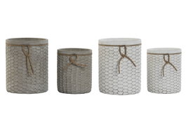 DKD Home Decor Macetero Shabby Blanco Gris Cemento Set de 2 (17 x 21 x 17 cm)