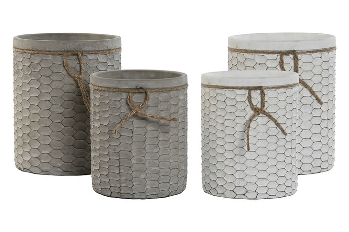 DKD Home Decor Macetero Shabby Blanco Gris Cemento Set de 2 (17 x 21 x 17 cm)