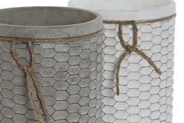 DKD Home Decor Macetero Shabby Blanco Gris Cemento Set de 2 (17 x 21 x 17 cm)