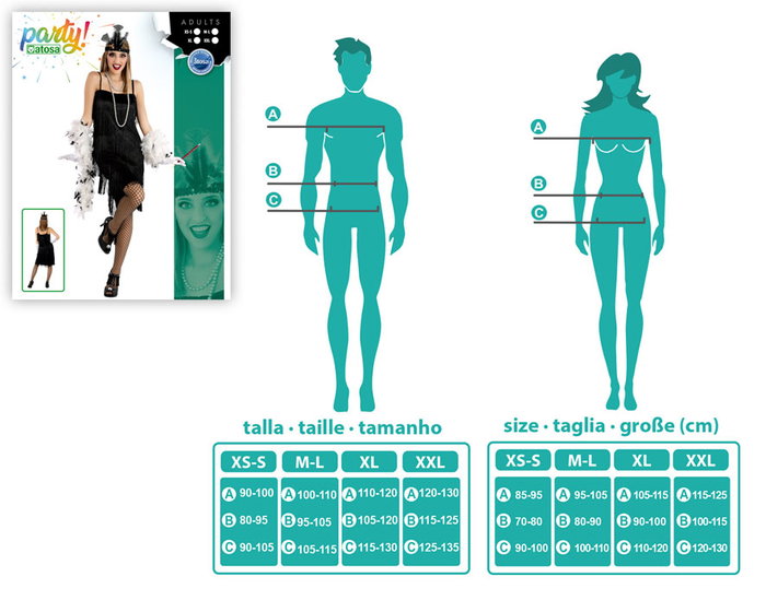 Disfraz Charleston Años 20 Mujer Negro Talla M-L Adulto Disfraz Charleston Años 20 Mujer Negro Talla M-L Adulto